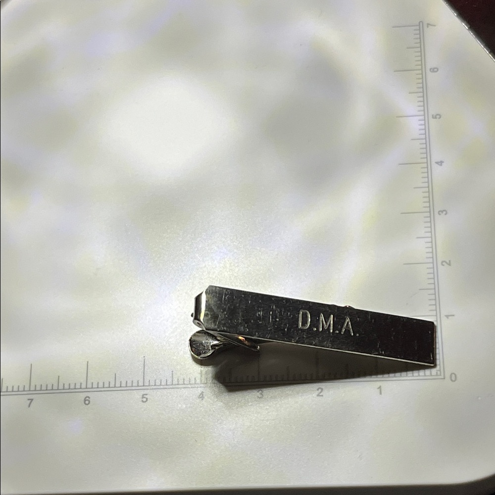 Vintage Silver Tone Tie Clip with Initials D.M.A.